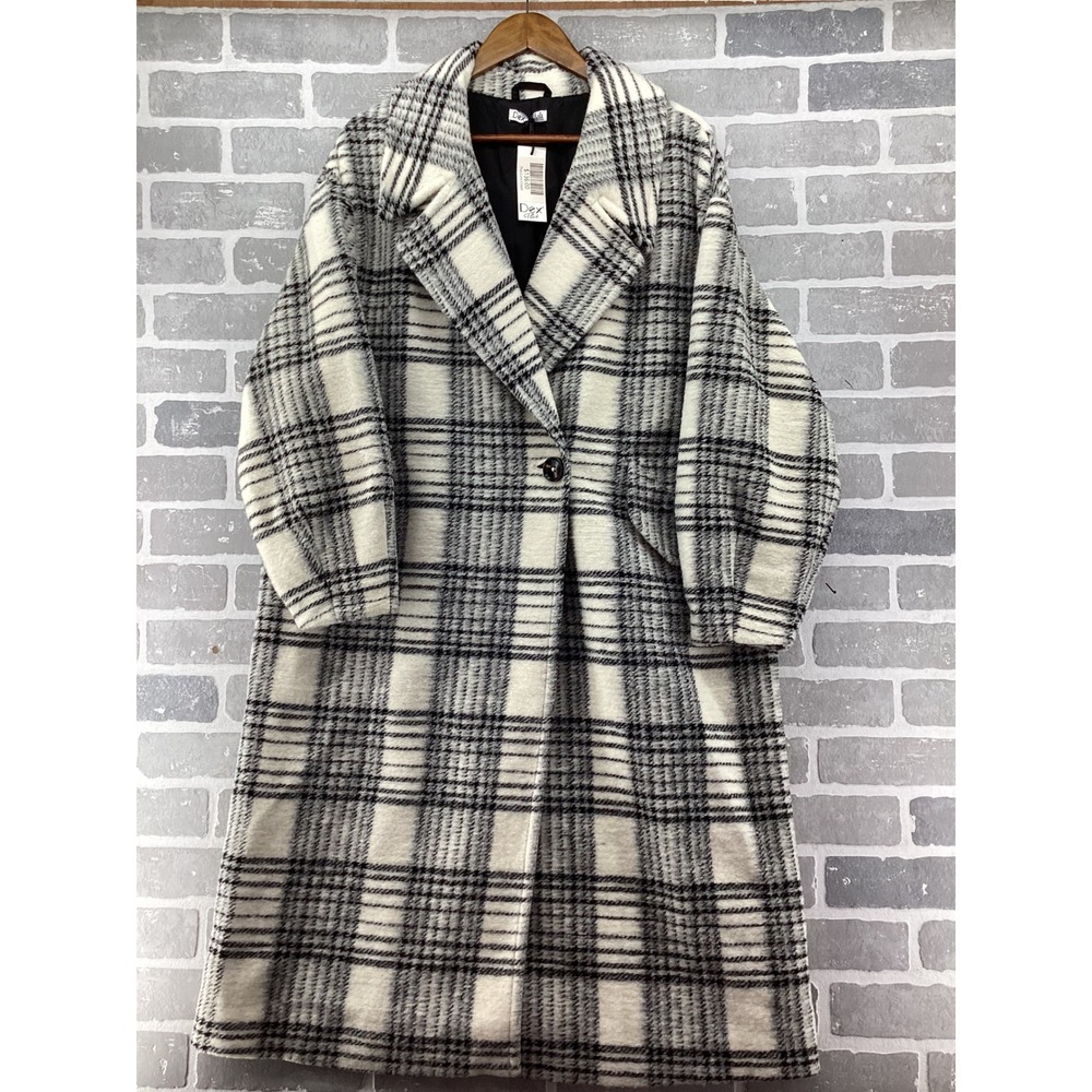 Dex Plus Women Black White Plaid Longline Overcoat Jacket Size 1X New